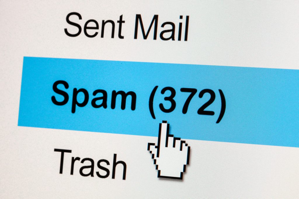 Spams folder showing the number of emails it contains
