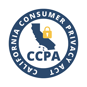 CCPA circular badge icon with a yellow lock over the state of California